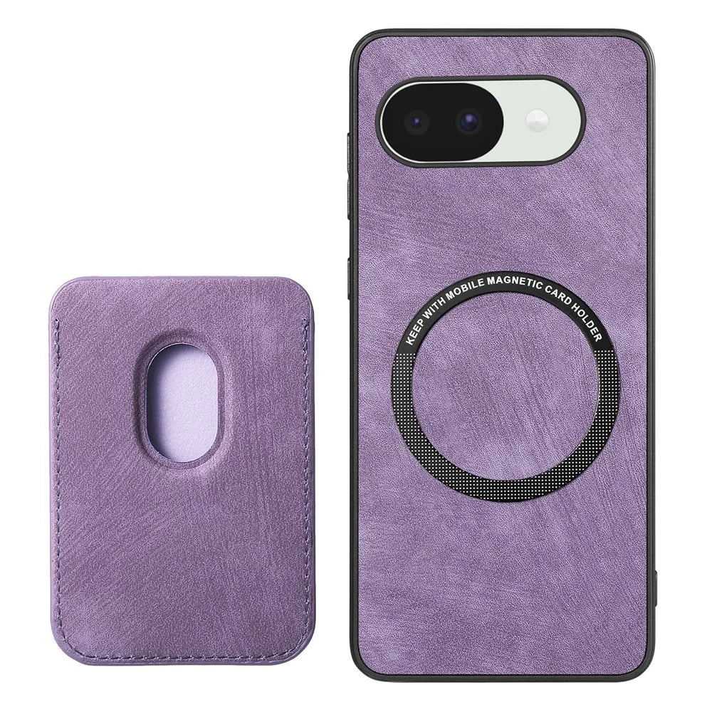 For Google Pixel 10a Magnetic Case Retro Leather + TPU Phone Cover with Detachable Card Slot - Purple - 3