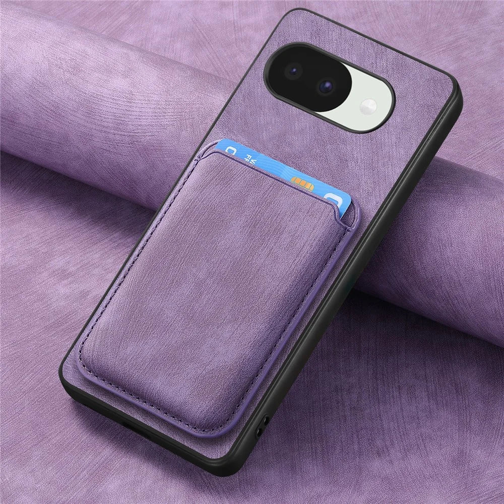 For Google Pixel 10a Magnetic Case Retro Leather + TPU Phone Cover with Detachable Card Slot - Purple - 5