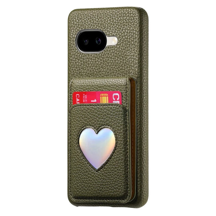 For Google Pixel 10a Case with Mirror Card Holder RFID Blocking Litchi Texture PU PC Phone Back Cover - Midnight Green - 3