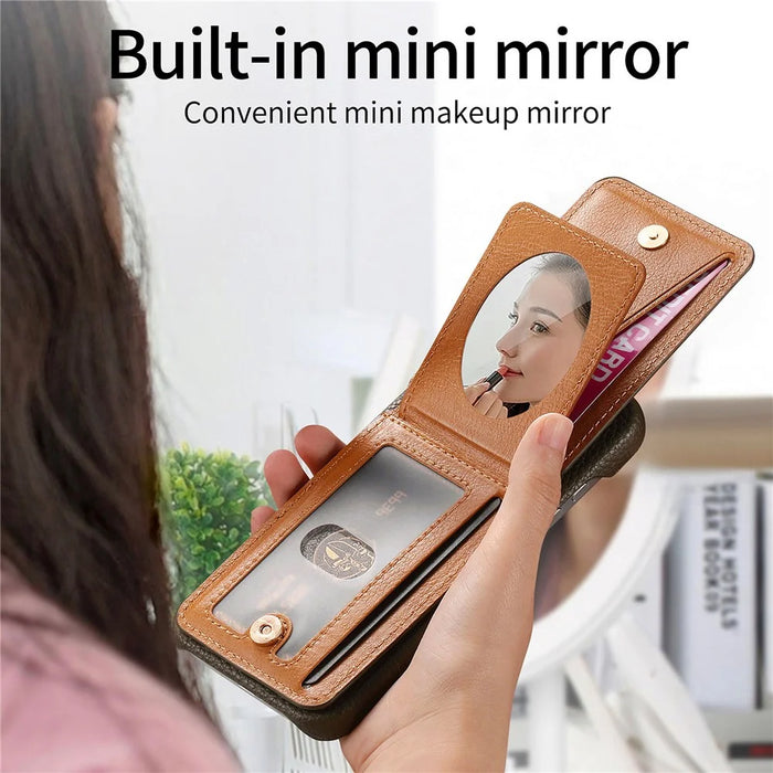 For Google Pixel 10a Case with Mirror Card Holder RFID Blocking Litchi Texture PU PC Phone Back Cover - Midnight Green - 6