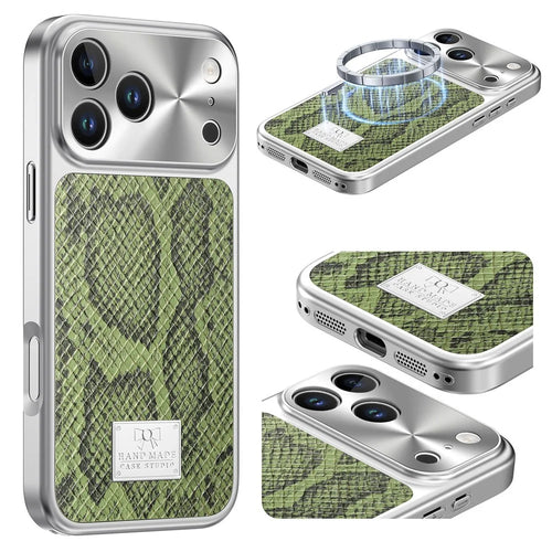 For iPhone 17 Pro Magnetic Case Snake Pattern Anti-Scratch PU Leather + PC + TPU Phone Cover - Green - 1