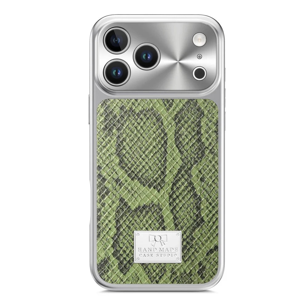 For iPhone 17 Pro Magnetic Case Snake Pattern Anti-Scratch PU Leather + PC + TPU Phone Cover - Green - 2