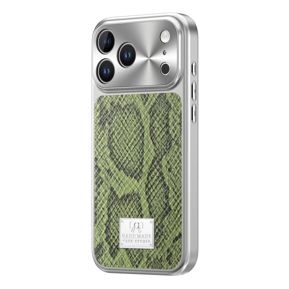 For iPhone 17 Pro Magnetic Case Snake Pattern Anti-Scratch PU Leather + PC + TPU Phone Cover - Green - 3