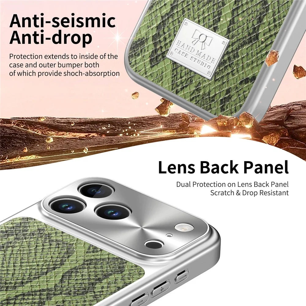 For iPhone 17 Pro Magnetic Case Snake Pattern Anti-Scratch PU Leather + PC + TPU Phone Cover - Green - 5