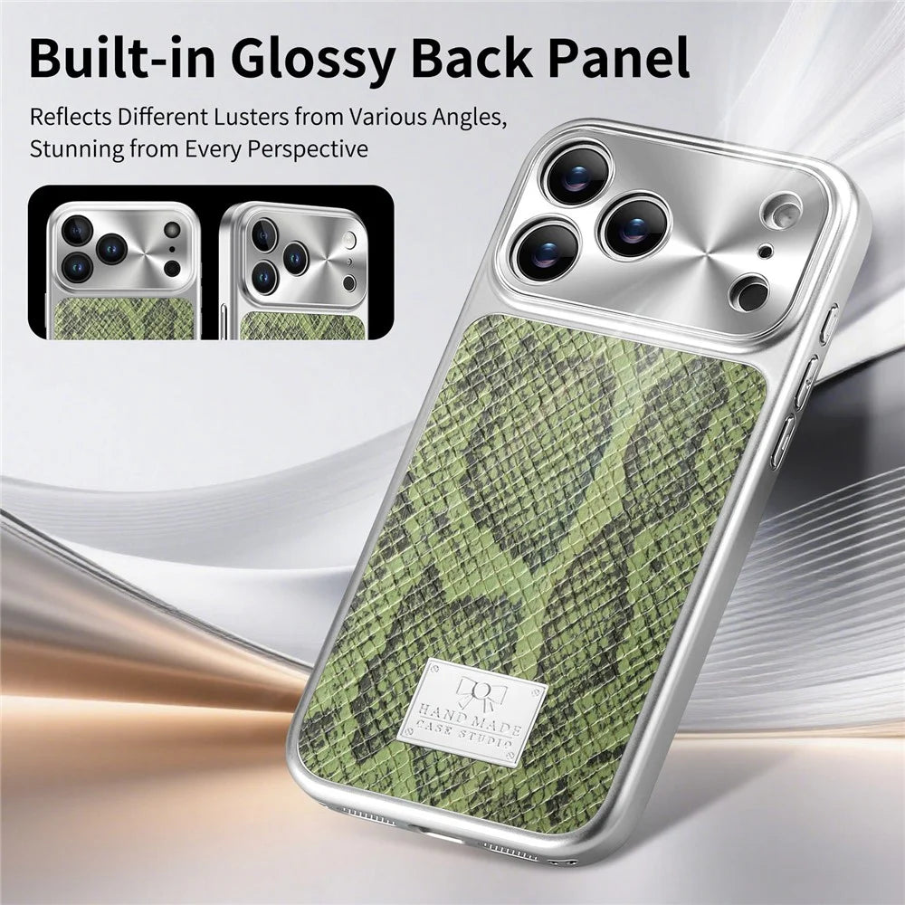 For iPhone 17 Pro Magnetic Case Snake Pattern Anti-Scratch PU Leather + PC + TPU Phone Cover - Green - 6