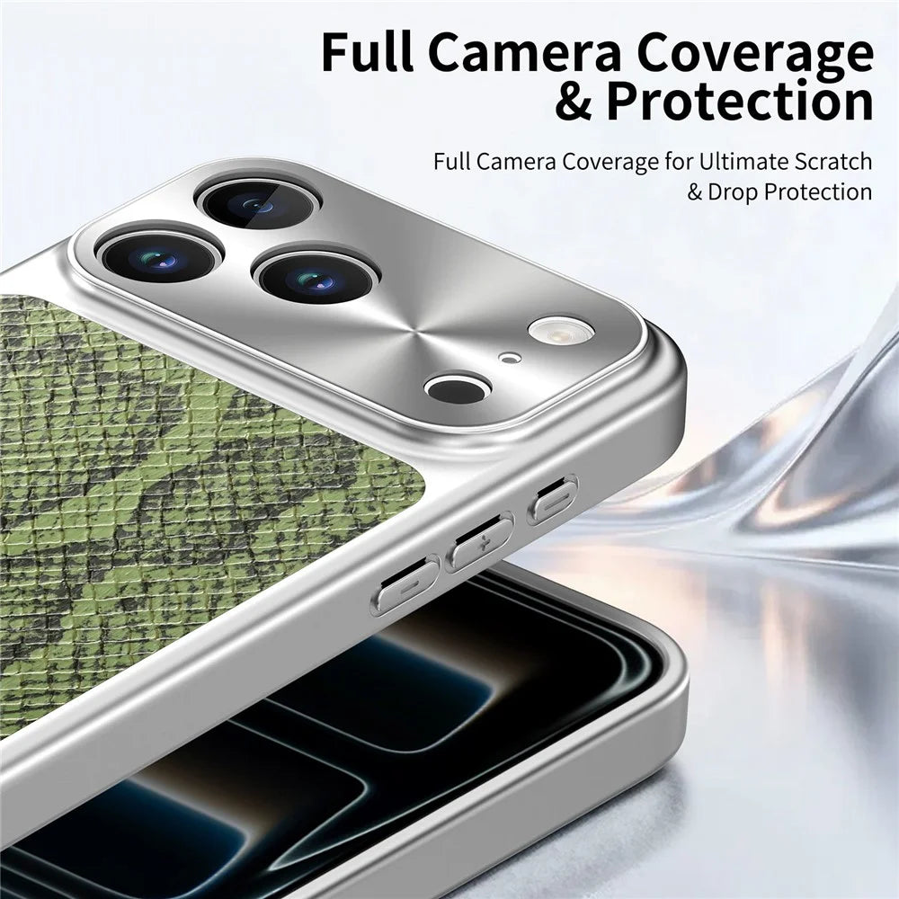 For iPhone 17 Pro Magnetic Case Snake Pattern Anti-Scratch PU Leather + PC + TPU Phone Cover - Green - 7