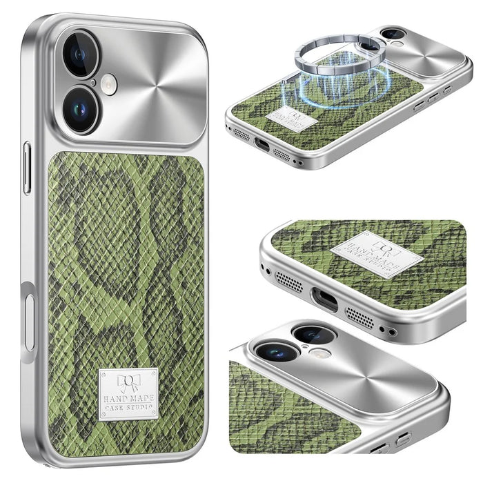 For iPhone 17 Magnetic Case Snake Pattern Anti-Scratch PU Leather + PC + TPU Phone Cover - Green - 1