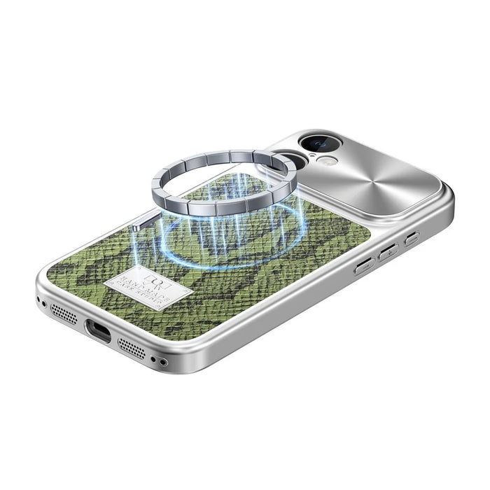 For iPhone 17 Magnetic Case Snake Pattern Anti-Scratch PU Leather + PC + TPU Phone Cover - Green - 2