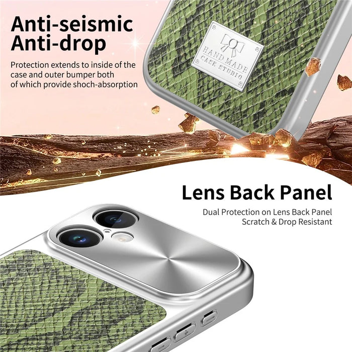 For iPhone 17 Magnetic Case Snake Pattern Anti-Scratch PU Leather + PC + TPU Phone Cover - Green - 5