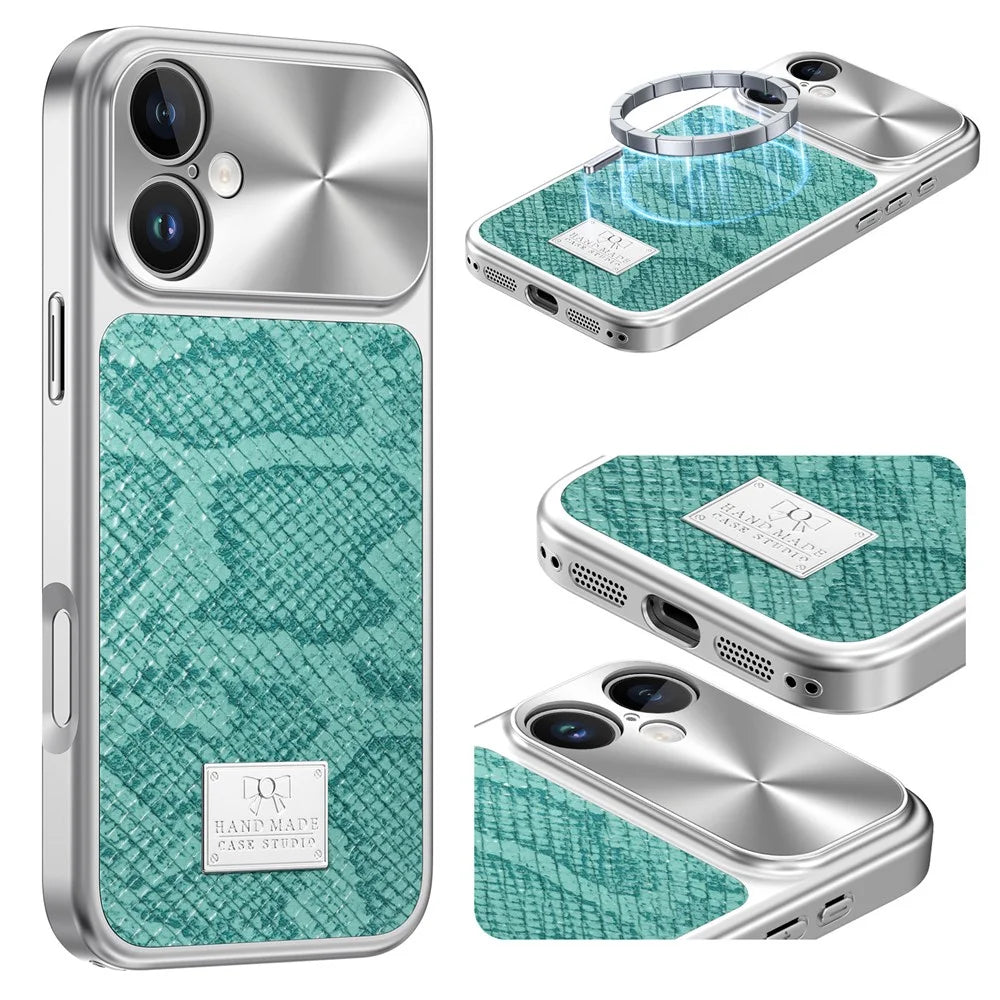 For iPhone 16 Magnetic Case Snake Pattern Anti-Scratch PU Leather + PC + TPU Phone Cover - Blue - 1
