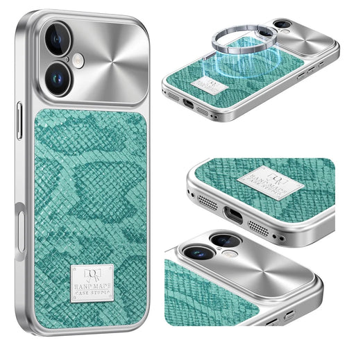 For iPhone 16 Magnetic Case Snake Pattern Anti-Scratch PU Leather + PC + TPU Phone Cover - Blue - 1