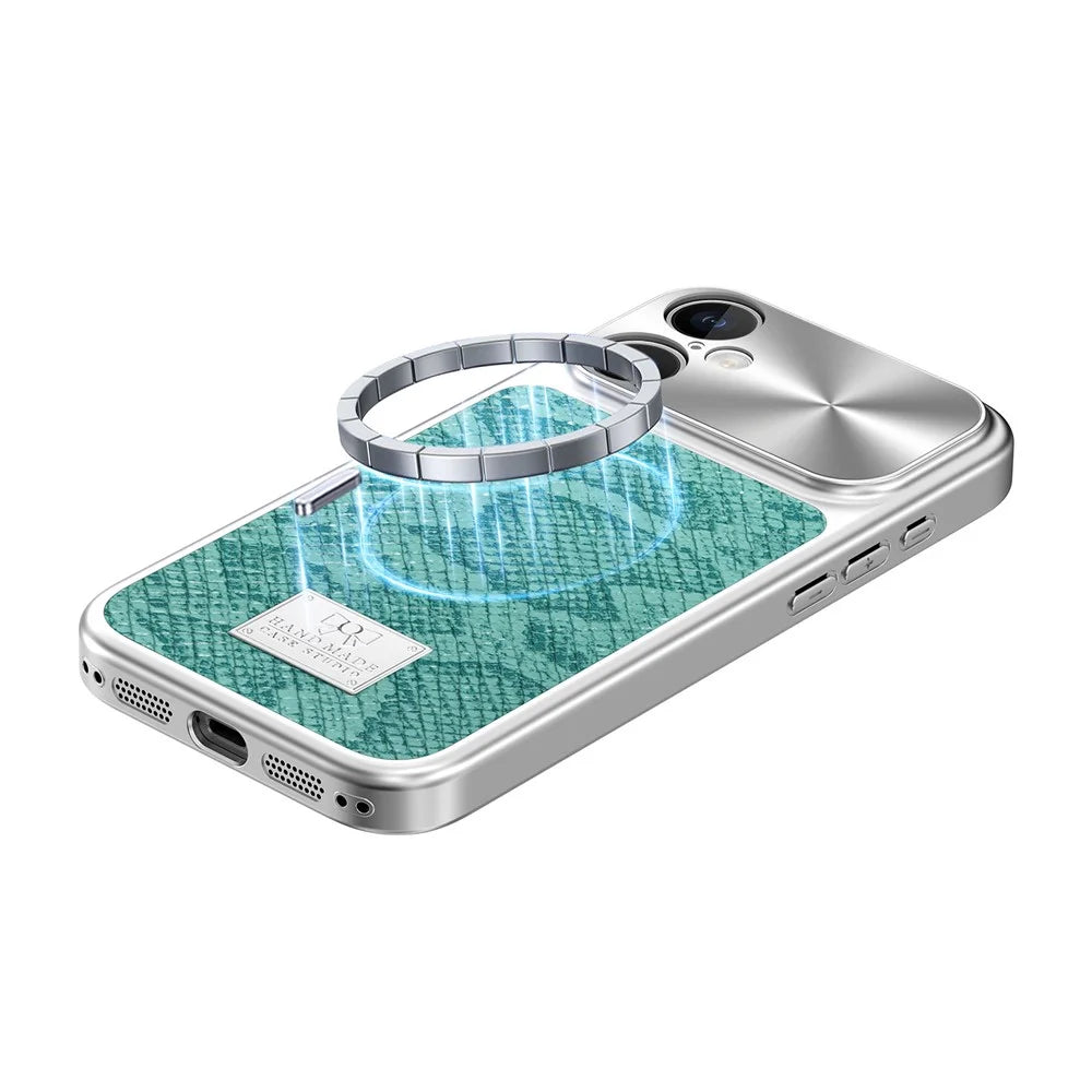 For iPhone 16 Magnetic Case Snake Pattern Anti-Scratch PU Leather + PC + TPU Phone Cover - Blue - 2