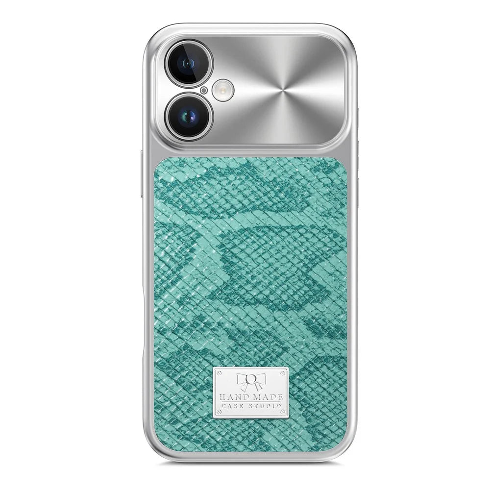 For iPhone 16 Magnetic Case Snake Pattern Anti-Scratch PU Leather + PC + TPU Phone Cover - Blue - 3