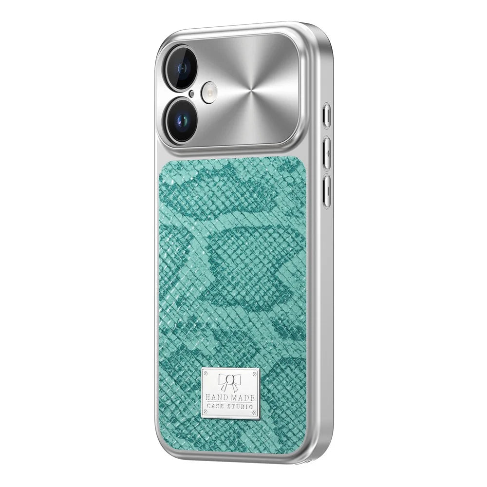 For iPhone 16 Magnetic Case Snake Pattern Anti-Scratch PU Leather + PC + TPU Phone Cover - Blue - 4