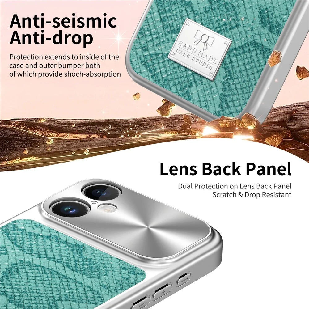 For iPhone 16 Magnetic Case Snake Pattern Anti-Scratch PU Leather + PC + TPU Phone Cover - Blue - 5