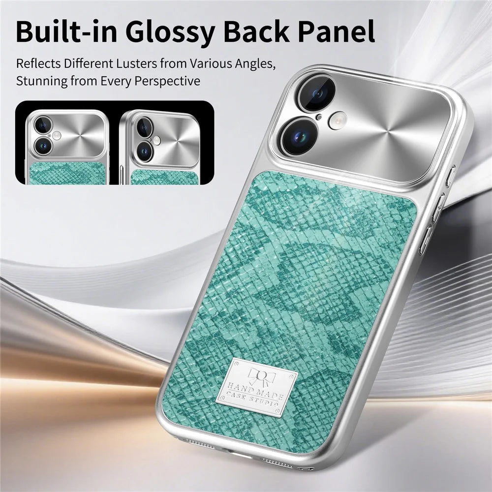 For iPhone 16 Magnetic Case Snake Pattern Anti-Scratch PU Leather + PC + TPU Phone Cover - Blue - 6