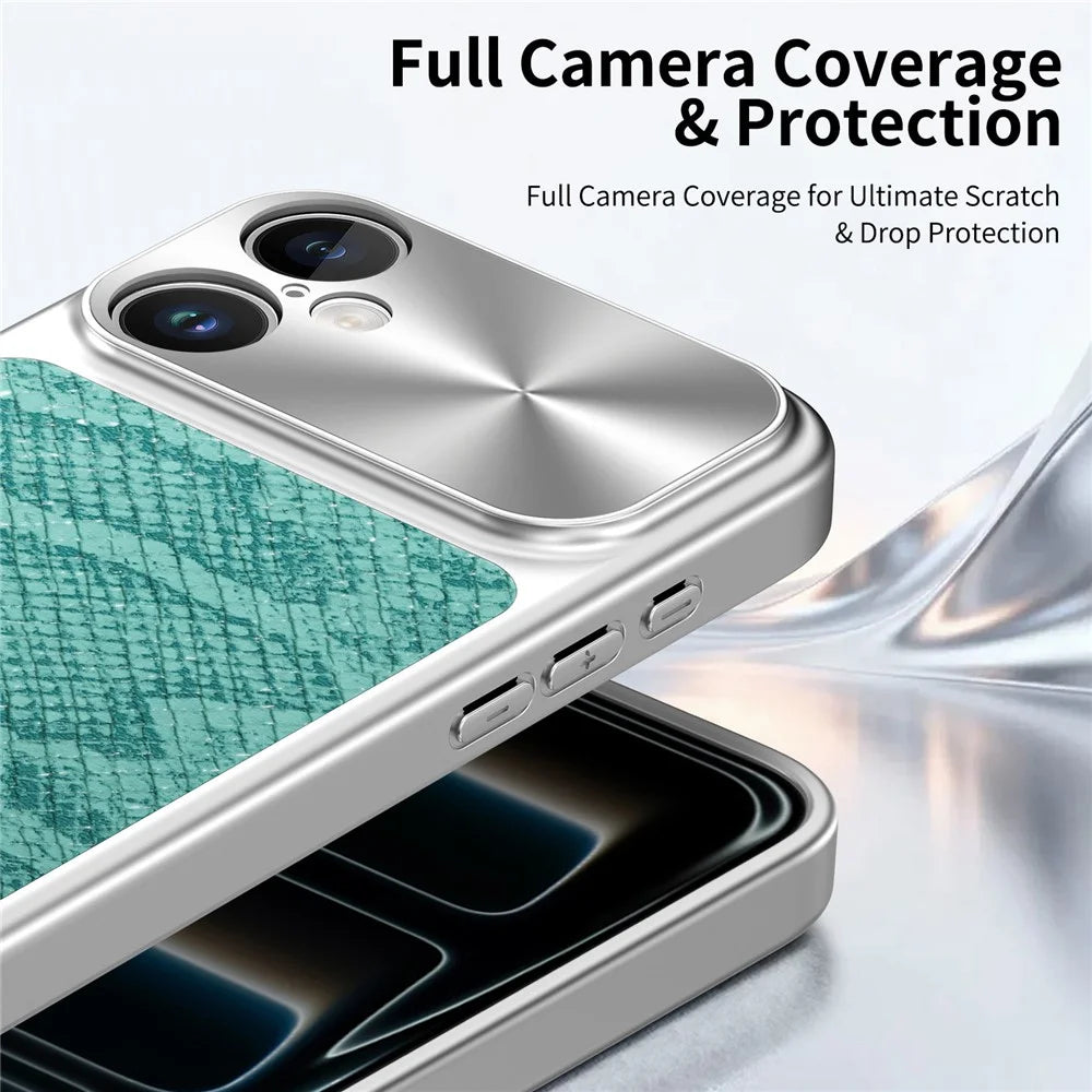 For iPhone 16 Magnetic Case Snake Pattern Anti-Scratch PU Leather + PC + TPU Phone Cover - Blue - 7