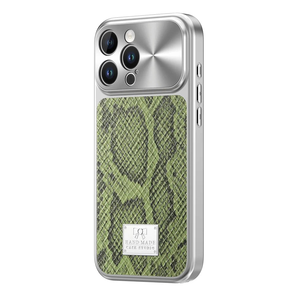 For iPhone 16 Pro Magnetic Case Snake Pattern Anti-Scratch PU Leather + PC + TPU Phone Cover - Green - 1