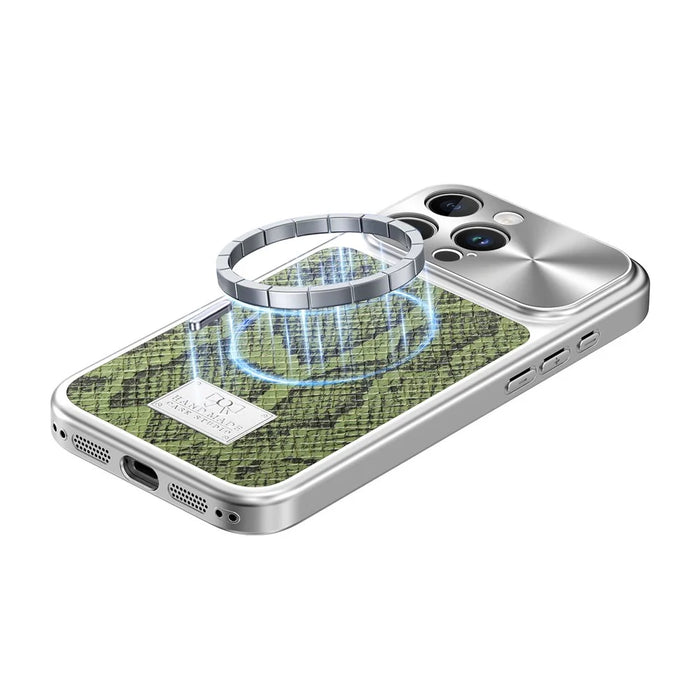 For iPhone 16 Pro Magnetic Case Snake Pattern Anti-Scratch PU Leather + PC + TPU Phone Cover - Green - 3
