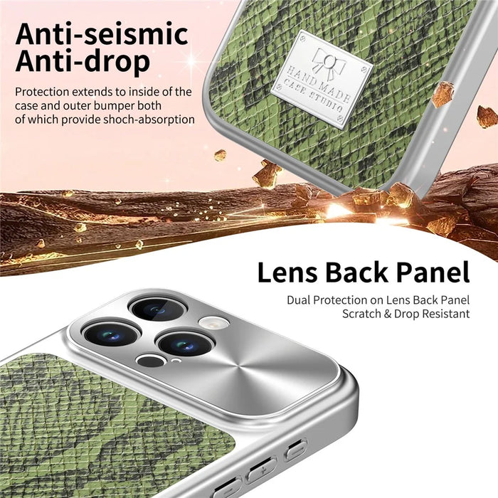 For iPhone 16 Pro Magnetic Case Snake Pattern Anti-Scratch PU Leather + PC + TPU Phone Cover - Green - 4