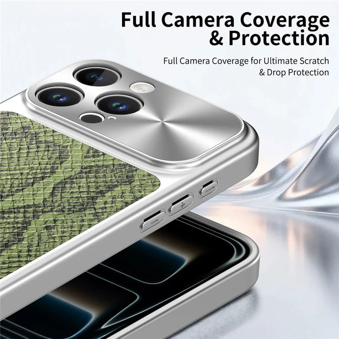 For iPhone 16 Pro Magnetic Case Snake Pattern Anti-Scratch PU Leather + PC + TPU Phone Cover - Green - 6