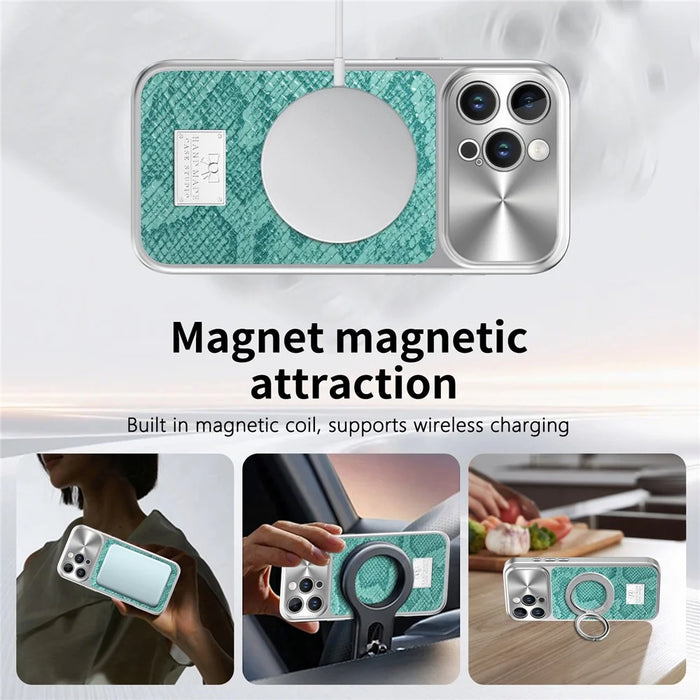 For iPhone 16 Pro Max Magnetic Case Snake Pattern Anti-Scratch PU Leather + PC + TPU Phone Cover - Blue - 7