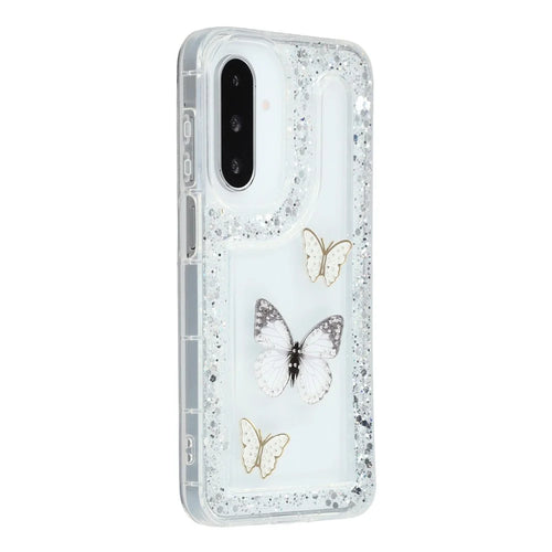 For Samsung Galaxy S25 / S24 Case DIY Butterfly Glitter Epoxy Soft TPU Phone Back Cover - White - 1