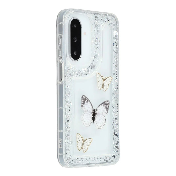 For Samsung Galaxy S25 / S24 Case DIY Butterfly Glitter Epoxy Soft TPU Phone Back Cover - White - 1