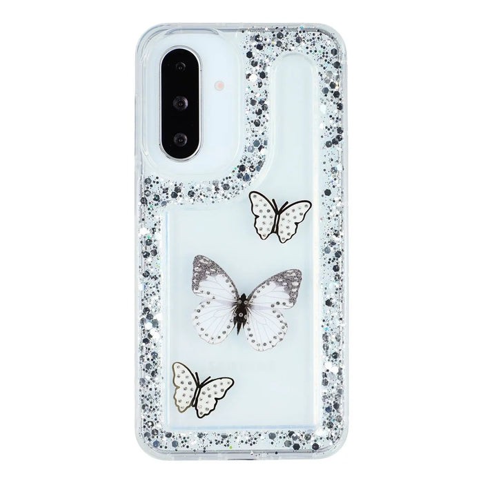 For Samsung Galaxy S25 / S24 Case DIY Butterfly Glitter Epoxy Soft TPU Phone Back Cover - White - 3