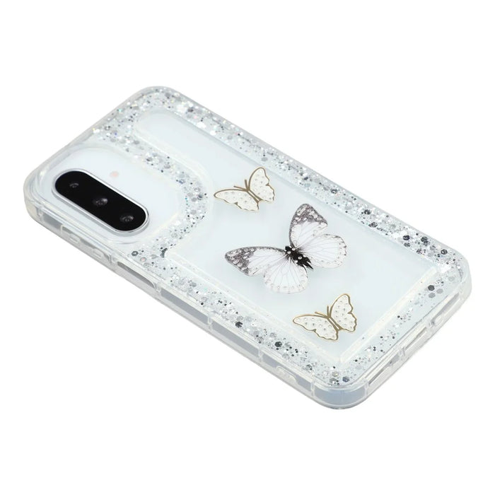 For Samsung Galaxy S25 / S24 Case DIY Butterfly Glitter Epoxy Soft TPU Phone Back Cover - White - 4