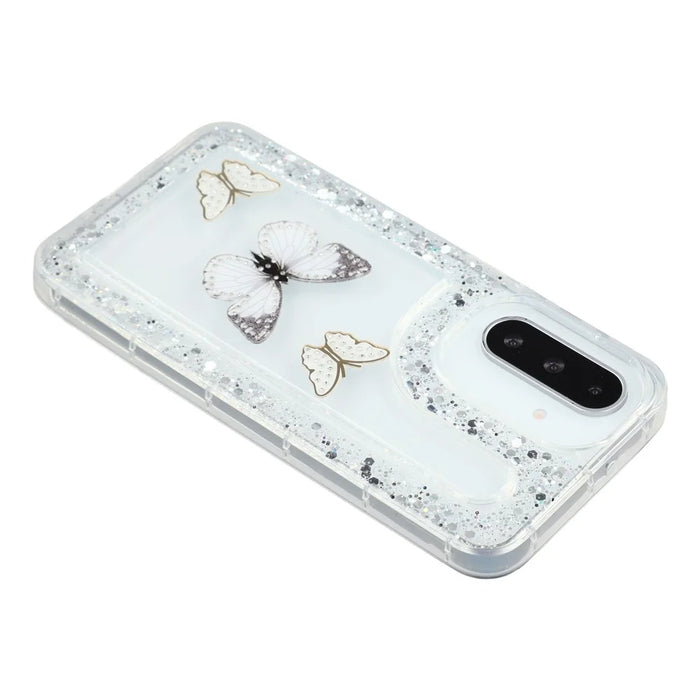 For Samsung Galaxy S25 / S24 Case DIY Butterfly Glitter Epoxy Soft TPU Phone Back Cover - White - 5