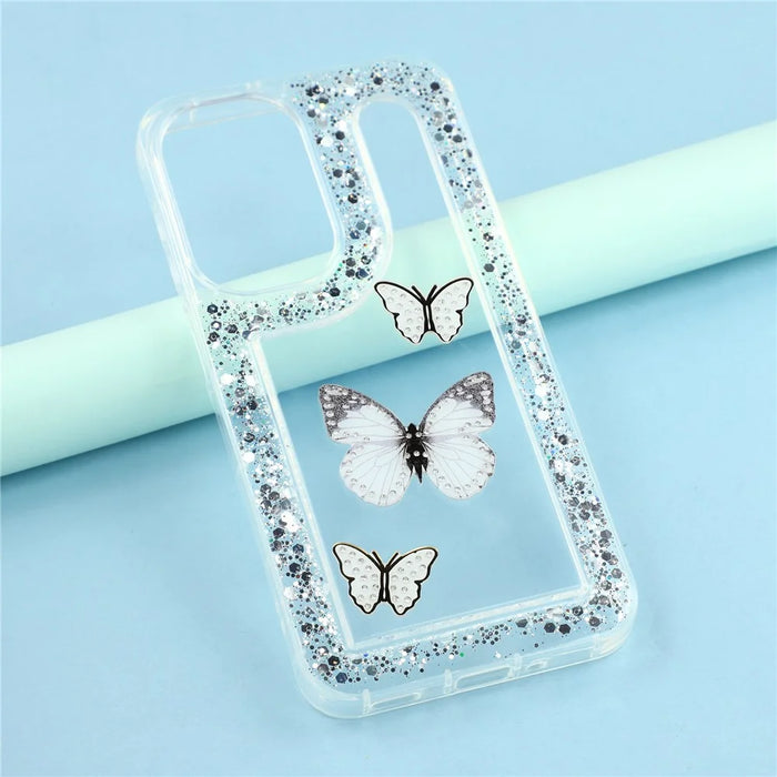 For Samsung Galaxy S25 / S24 Case DIY Butterfly Glitter Epoxy Soft TPU Phone Back Cover - White - 6