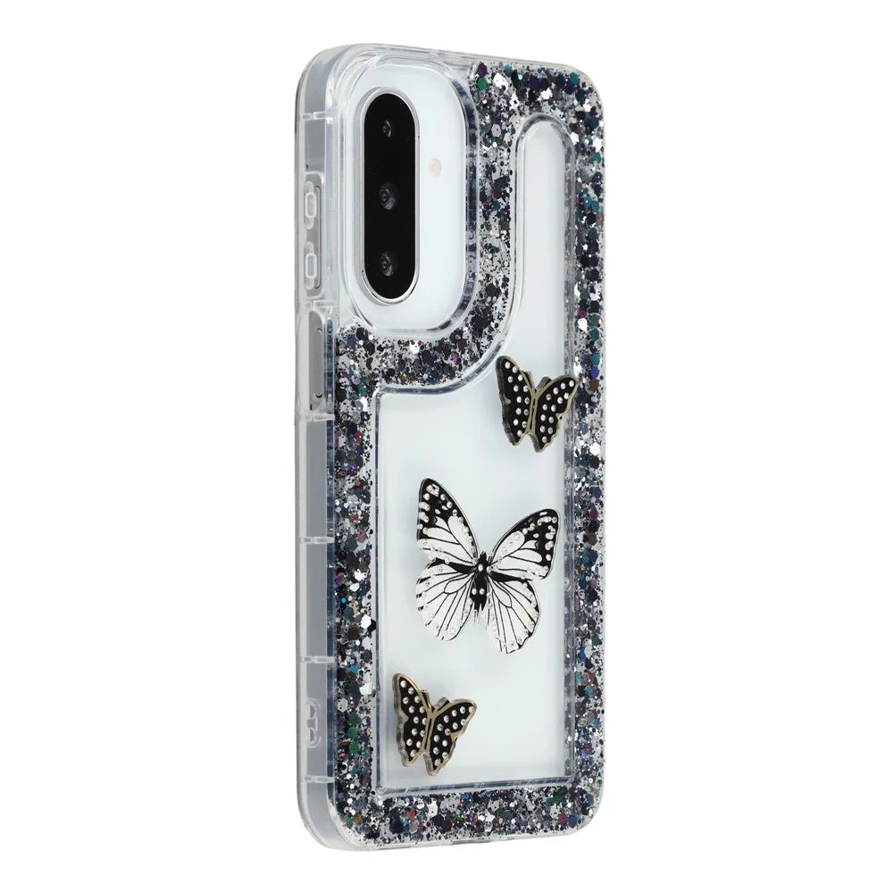 For Samsung Galaxy S25+ / S24+ Case DIY Butterfly Glitter Epoxy Soft TPU Phone Back Cover - Black - 1