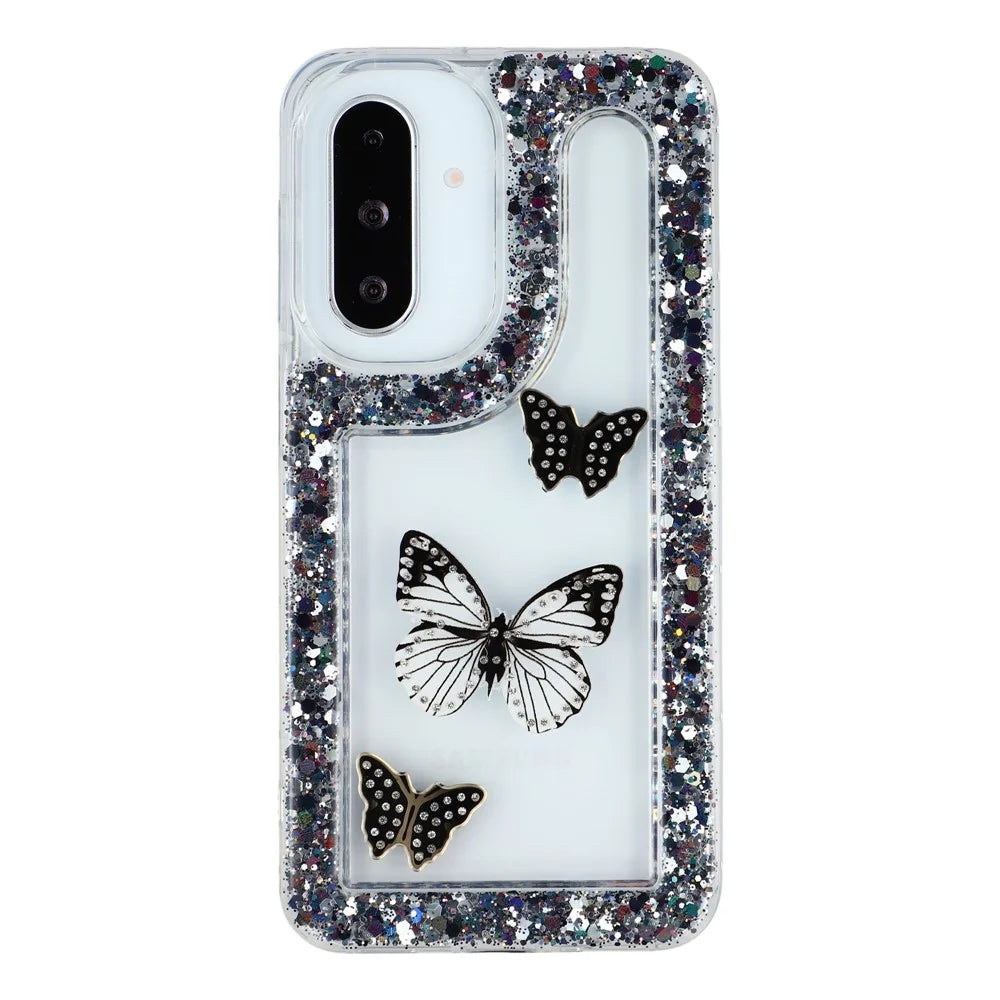 For Samsung Galaxy S25+ / S24+ Case DIY Butterfly Glitter Epoxy Soft TPU Phone Back Cover - Black - 3