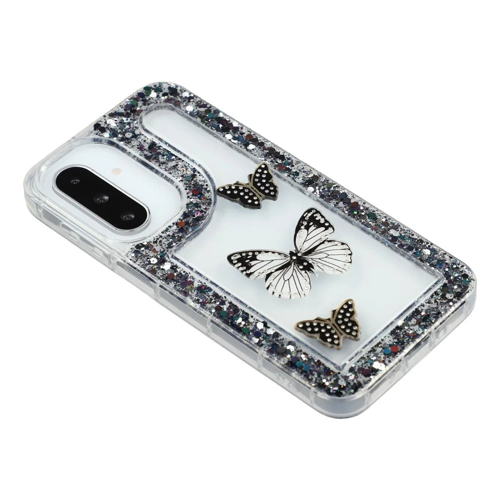For Samsung Galaxy S25+ / S24+ Case DIY Butterfly Glitter Epoxy Soft TPU Phone Back Cover - Black - 4