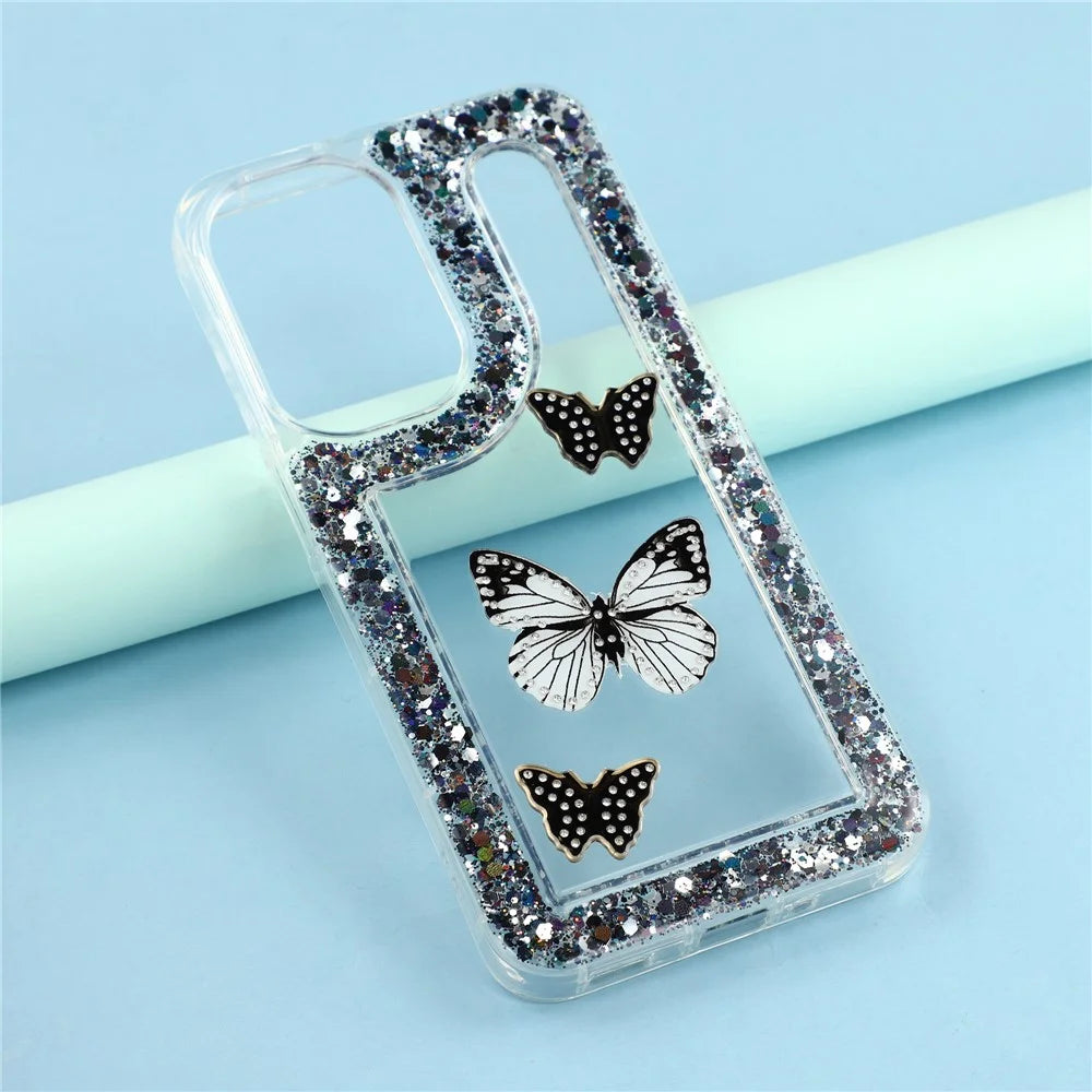 For Samsung Galaxy S25+ / S24+ Case DIY Butterfly Glitter Epoxy Soft TPU Phone Back Cover - Black - 6