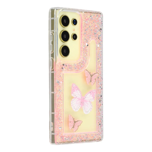 For Samsung Galaxy S25 Ultra Case DIY Butterfly Glitter Epoxy Soft TPU Phone Back Cover - Pink - 1