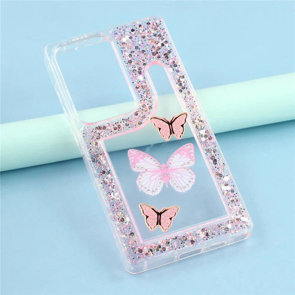 For Samsung Galaxy S25 Ultra Case DIY Butterfly Glitter Epoxy Soft TPU Phone Back Cover - Pink - 6