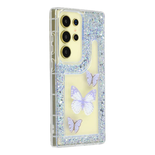 For Samsung Galaxy S26 Ultra Case DIY Butterfly Glitter Epoxy Soft TPU Phone Back Cover - Purple - 1