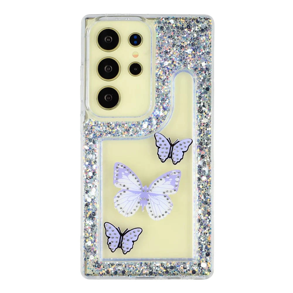 For Samsung Galaxy S26 Ultra Case DIY Butterfly Glitter Epoxy Soft TPU Phone Back Cover - Purple - 3