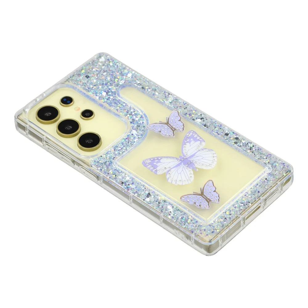 For Samsung Galaxy S26 Ultra Case DIY Butterfly Glitter Epoxy Soft TPU Phone Back Cover - Purple - 4