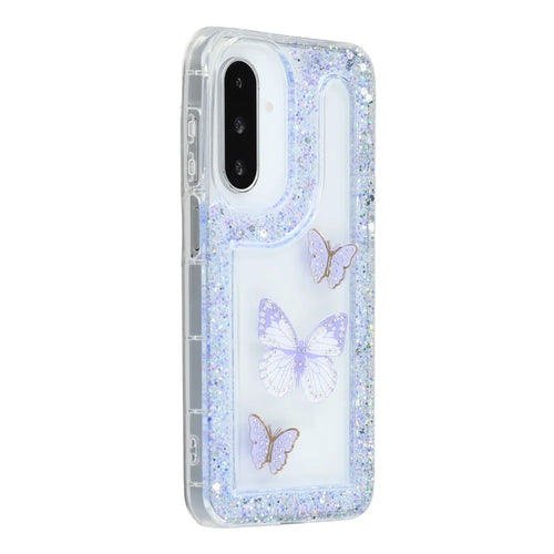 For Samsung Galaxy S26 Case DIY Butterfly Glitter Epoxy Soft TPU Phone Back Cover - Purple - 1