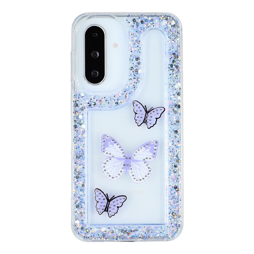 For Samsung Galaxy S26 Case DIY Butterfly Glitter Epoxy Soft TPU Phone Back Cover - Purple - 3