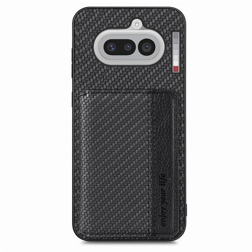 For Nothing Phone (4a) Case RFID Blocking Carbon Fiber Leather Phone Back Cover with Card Holder - Black - 1