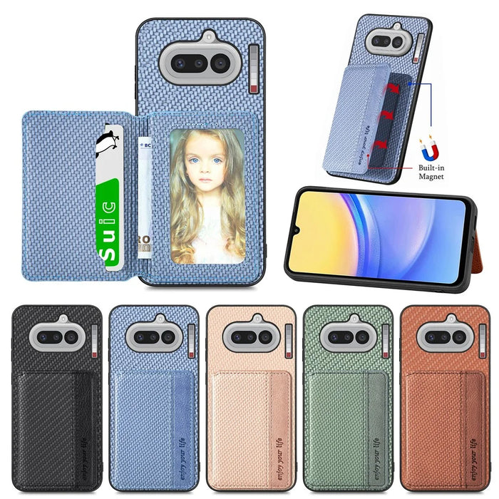 For Nothing Phone (4a) Case RFID Blocking Carbon Fiber Leather Phone Back Cover with Card Holder - Black - 5