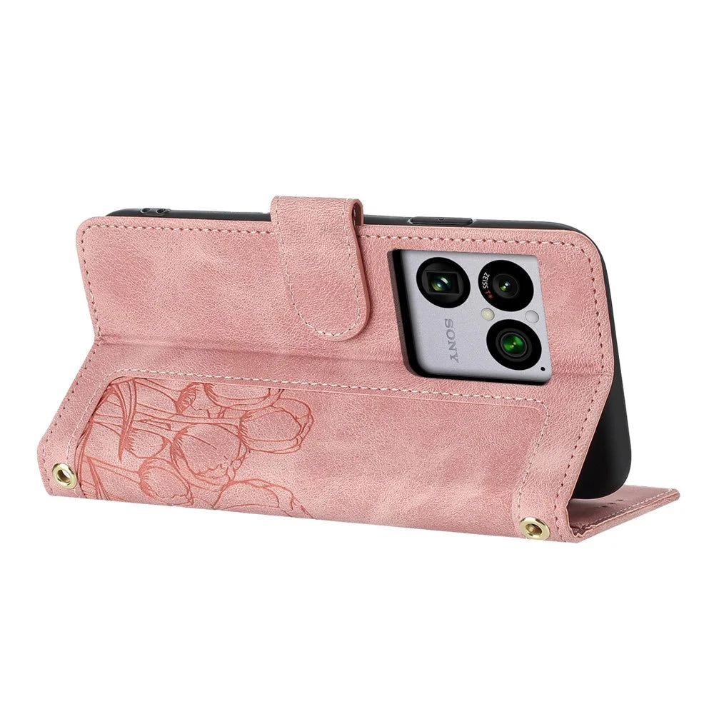 For Sony Xperia 1 VIII Case Tulip Leather Phone Cover with 5 Card Slots Wallet - Pink - 4