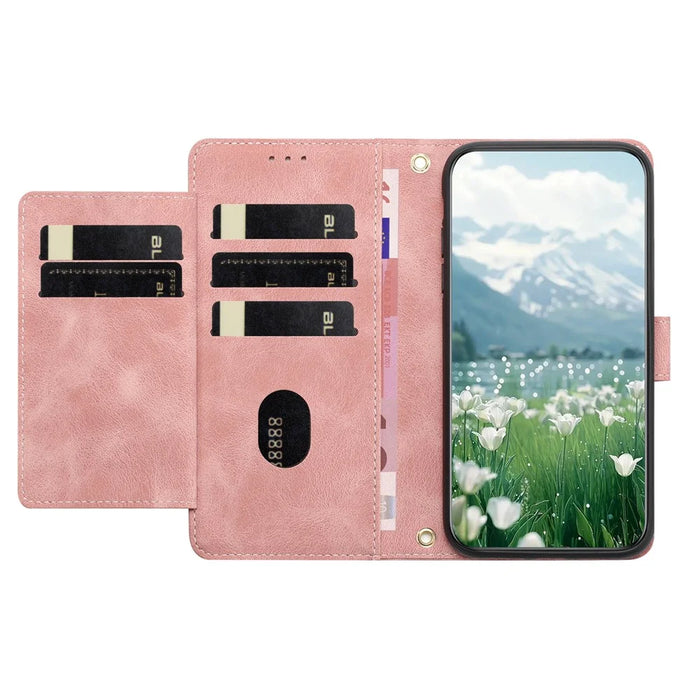 For Samsung Galaxy S25 FE Case Tulip Leather Phone Cover with 5 Card Slots Wallet - Pink - 2