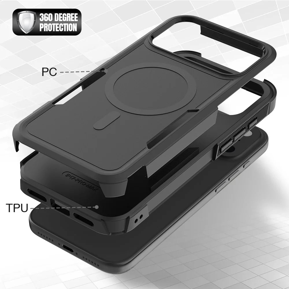 For iPhone 17 Pro Max Case Compatible with MagSafe Dual Layer PC + TPU Shockproof Phone Cover - Black - 6