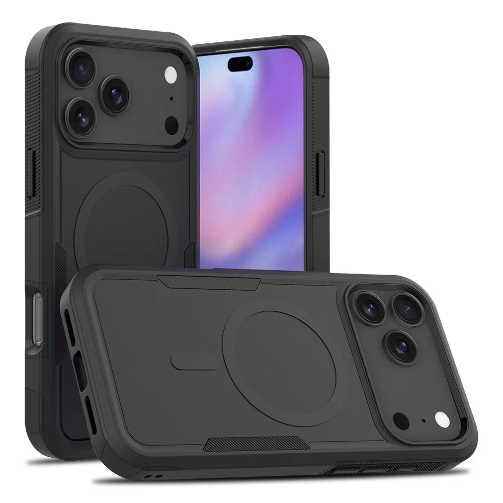 For iPhone 17 Pro Magnetic Case Dual Layer PC TPU Shockproof Phone Cover - Black - 1