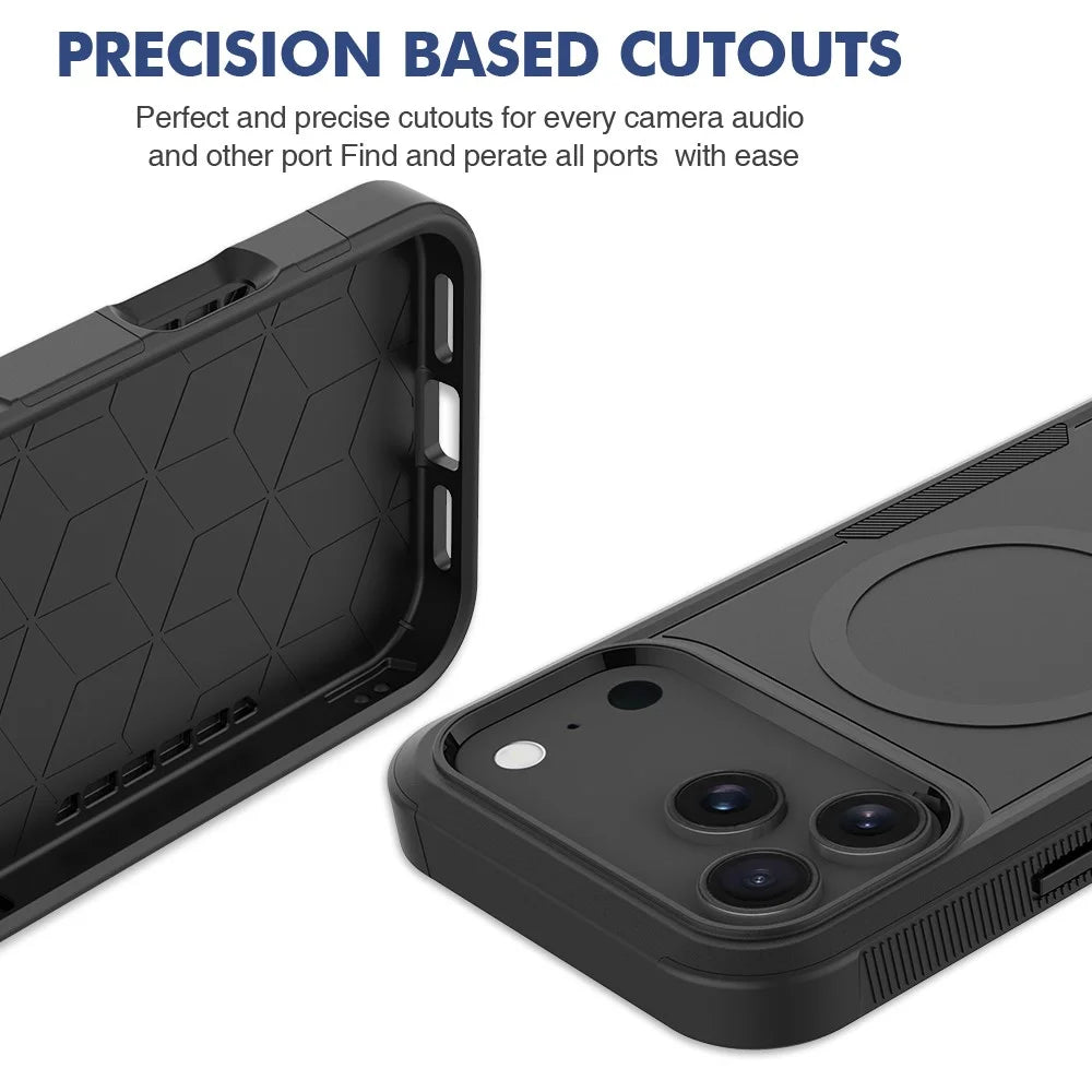 For iPhone 17 Pro Magnetic Case Dual Layer PC TPU Shockproof Phone Cover - Black - 5